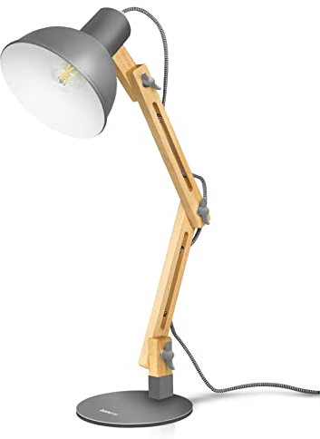 tomons Schreibtischlampe, LED Tischlampe im Klassichen Holz-Design, Nachttischlampe, Lampe mit Verstellbarem Arm, Tischlampe Wohnzimmer für Zimmer Büro, Weiß