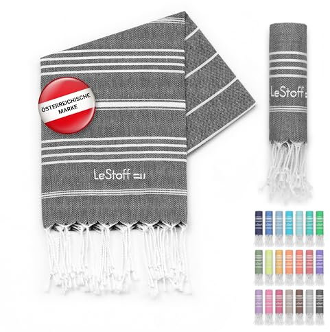 LeStoff Premium Hamamtuch 50 x 100 cm – 100% Bio-Baumwolle, Vorgewaschen, Nachhaltig, Leicht, Saugstark & Schnelltrocknend - Handtuch für Bad, Gäste, Gesicht, Sport, Reise, Camping (Schwarz)