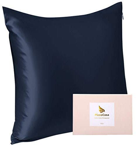 PiccoCasa Seide Kissenbezug 80x80 Kissenbezug aus 100% Seide 22 Momme kopfkissenbezug Haare und Hautpflege mit Reißverschluss & Geschenkbox Marineblau 80x80cm