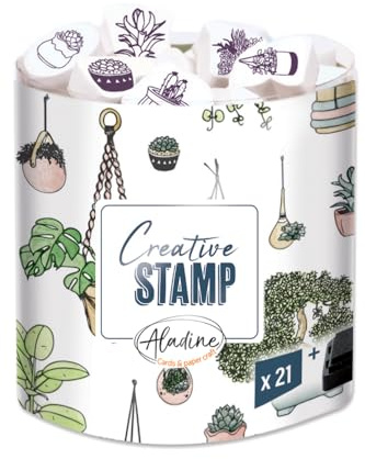 Aladine - Tampons Plantes avec Encreur - en Mousse & Caoutchouc - pour Carterie, Bullet Journal, Scrapbooking, Loisirs Créatifs, Dessin - Creative Stamp - Idée Cadeau Enfant Adulte - 03752