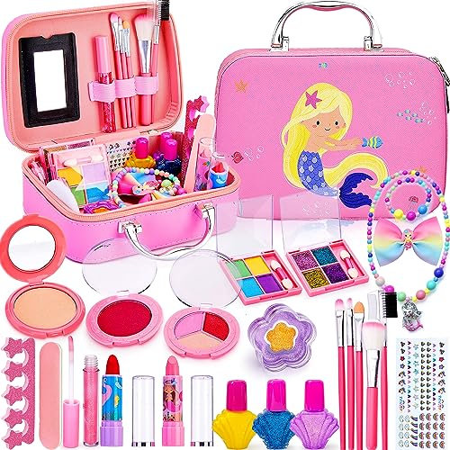 Lubibi Ensemble de Maquillage Lavable pour Enfants avec Coffret, Testé de sécurité Kit de cosmétiques réels pour Enfants,Sirène Anniversaire Cadeau de Noël Jouet pour Filles 3456789 10 11 12