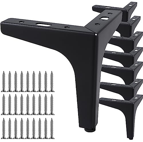 LOLYSIC 8 Pcs Metal Furniture Legs, 13cm / 5” Metal Sofa Legs, Heavy Duty Table Cabinet Legs for Furniture, Triangle DIY Sofa Table Chair Legs, Black, Include Mounting Screws