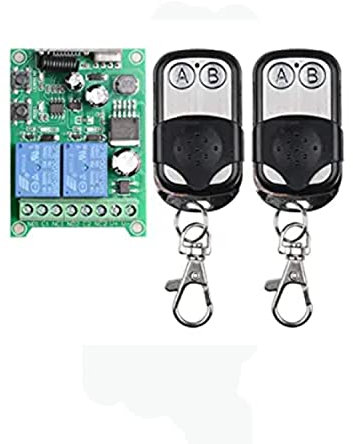 Weitspannung DC 12V 24V 36v 2 Kanal Funkschalter Funkfernsteuerung Türschalter System Empfänger Funkfernbedienung Universalschalter für Licht, Zugangskontrolle Potentialfrei mit 2 Handsender