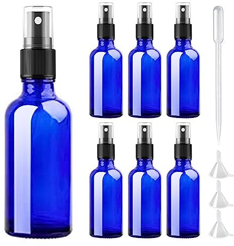 DONQL 6Stück Glas Klein Sprühflasche, Spray Flaschen mit Feinen Nebel 30ml Glas Spray Bottle für Reiseflüssigkeit Wasser Kosmetik Zerstäuberflasche(Blau)