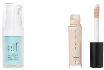 e.l.f, Hydrating Face Primer, Lightweight, Long Lasting, Creamy, Hydrates, Smooths, Fills in Pores and Fine Lines & 16HR Camo Concealer, Full Coverage & Highly Pigmented