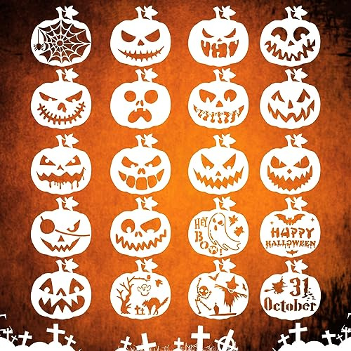 MWOOT 20 Pieces Halloween Painting Stencils,Craft Reusable Paint Templates for Pumpkin Carving,Wall Wood Window Tile Decoration,Plastic Drawing Stencils for Painting Art Supplies DIY Lovers(15x15CM)