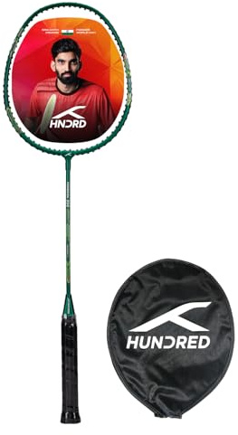 HUNDRED Powertek 200 PRO Badminton Racquet with Head Cover (Black, Size:Standard,Grip Size:G5) | Strung | Material:Aluminium|For Intermediate Players|Weight:95 grams|Maximum String Tension- 18-20lbs