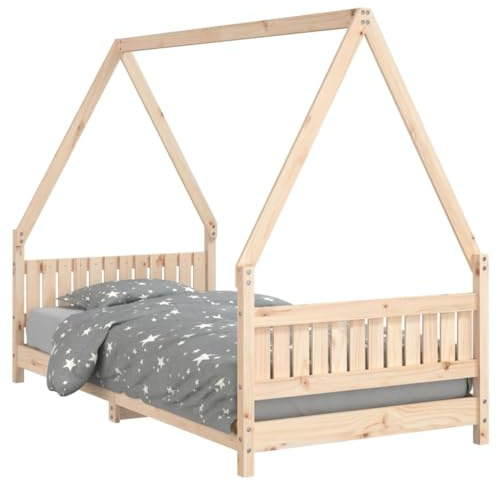 vidaXL Kids Bed Frame, Bed Base for Children, Mattress Foundation for Bedroom, Bedstead, Scandinavian Style, 90x190 cm Solid Wood Pine