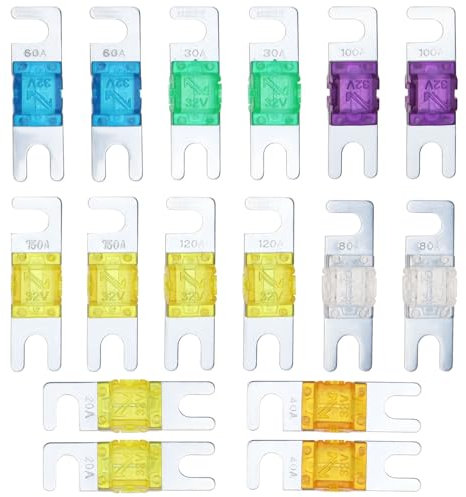 eMagTech Confezione da 16 mini fusibili elettronici ANL da 20 A, 30 A, 40 A, 60 A, 80 A, 100 A, 120 A, 150 A, CC 32 V, per sistemi energetici marini, veicoli ibridi elettrici, autoradio, motore CC