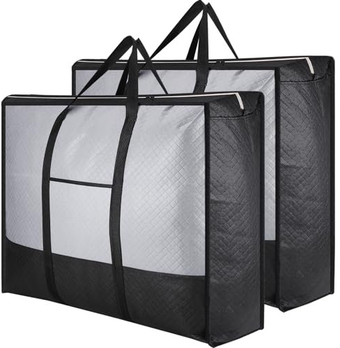 Sunnow 2 Pcs 140L Moving Bags Large Storage Bags With Zips Packing Bag for Moving House Extra Large Storage Bag With Lid for Clothes Bedding Duvet Quilt Blankets Waterproof Moving Totes