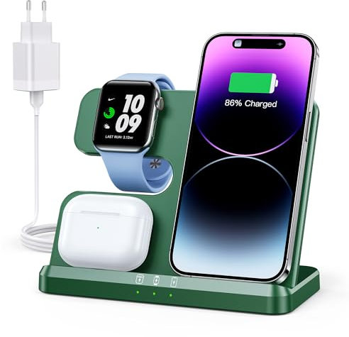 JARGOU 3 in 1 Kabelloses Ladegerät, Induktive Ladestation für Apple Watch und iPhone AirPods, Wireless Charger für iPhone 16 15 14 13 12 11 Pro Max/XS/8, für Apple Watch 10/9/Ultra/8/7/6/SE/5/AirPods