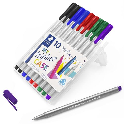 Staedtler 334 Triplus Fineliner mit superfeiner Spitze, 0,3 mm, Schwarz, Blau, Rot, Grün, Violett, 10 Stück