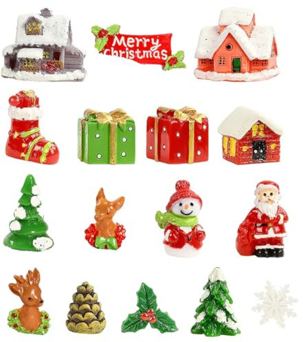 LEEQ 16 pcs Weihnachten Miniatur Ornamente - Weihnachten Minifiguren, Weihnachtsdeko Figuren Harz, Mini Harz Weihnachtsschmuck, Schneemann Weihnachtsbaum Weihnachtsmann Kleine Ornamente