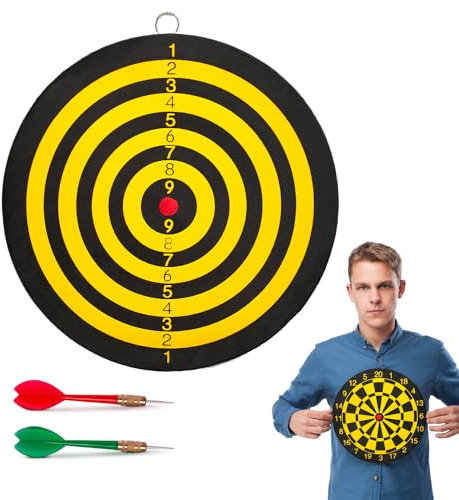 BullTek Dartspiel Dartscheibe klein 22,5 cm Zielschießen doppelseitige Rückwand für Erwachsene und Kinder mit 2 Stahlpfeilen Dartboard Gelb Schwarz Rund Haus zum Aufhängen an der Wand, Bers225