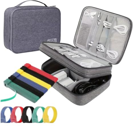 mitudei Organizador Cables Viaje Accesorios. Bolsa Organizadora Impermeable, Estuche Organizador Cables y Accesorios Electrónicos con 10 Sujeta Cables Reutilizables.