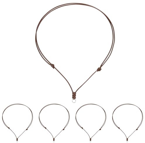 QUARKZMAN 5uds Ajustable Collar Cordones 1.5MM Grueso 18-30 Pulgadas Mano Hecho Artesanal Cuerdas con Metal Anillo para Colgantes Bricolaje, Marrón