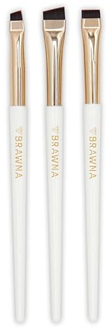 BRAWNA Juego de brochas para cejas con calcomanías para regla de cejas, 3 brochas de maquillaje en ángulo de precisión para delineador de ojos - Mapeo de cejas y labios - Brocha plana para corrector,