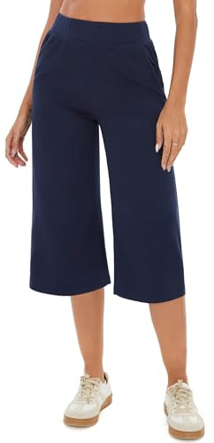 Crewhpo Pantalon Taille Haute 3/4 Femme Tissu Léger Sport et Détente Doux