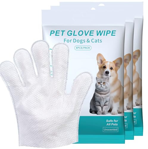 18 Unidades Toallitas Guante Desechables para Mascotas Limpieza Sin Agua Desodorizante Hipoalergénica Compatible con Perros Gatos y Mascotas Pequeñas para Pelaje Rostro Patas Oídos Cola Ideal para Cui