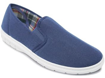 Chums Men's Extra Wide Fit Canvas Slip-On Shoes – Lightweight, Breathable Casual Pumps with Elastic Gusset Navy 11