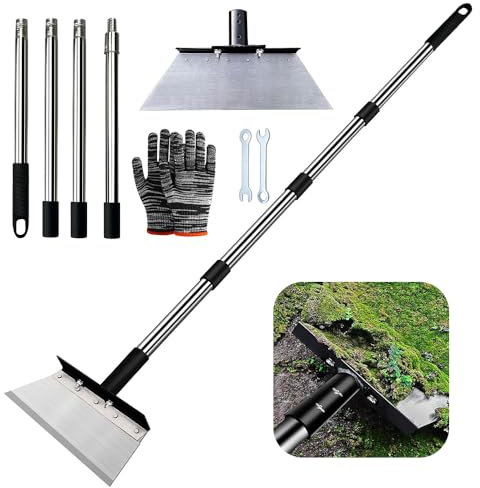 Pelle de Desherbage avec Manche 163cm, Pelle de Nettoyage de Jardin 32cm, Grattoir De Jardin pour Mauvaises Herbes et Mousse,Outil De Désherbage De Ferme