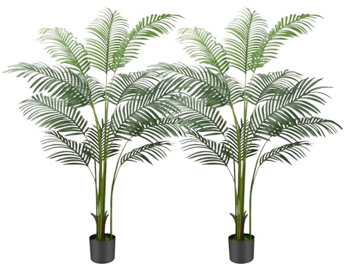 160cm Artificial Plants Palm Tree Indoor, 5.3FT Tall Fake Faux Areca Tropical Palm Tree,Large Artificial Plants Outdoor in Pot with Lifelike Leaves for Modern Home Living Room Office Decor 2 Pack
