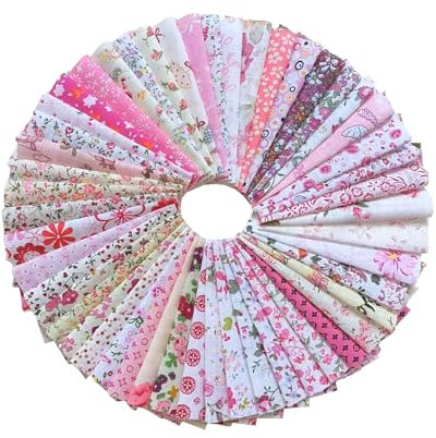 TPZORJX 50pcs Patchwork Stoff Paket 10cm x 10cm Blumenmuster bedruckte Farbsystem Patchwork Stoffe Bunte Baumwollstoff Set Bedruckte Stoffe für Puppenhaus Zubehör Kleidung DIY Basteln(Rosa)