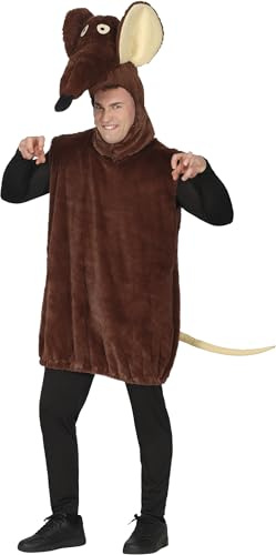 FIESTAS GUIRCA | Disfraz de Rata para Adulto - Cabeza, Cola y Mono - Disfraces de Animales para Halloween, Carnaval y Fiestas de Disfraces - Ideal para Hombres