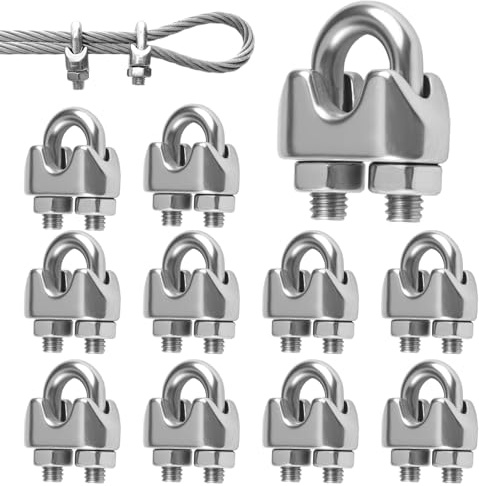 10 Pezzi Morsetti per Filo Stendibiancheria e Cavo Acciaio 3 mm, 304 M3 Morsetto per Fune e Cavi Acciaio, Morsetto Serracavo per Il Fissaggio di Cavi, Tende da Sole, Striscioni, Corde,Campeggio
