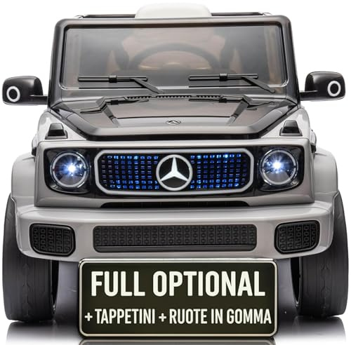 TOYSCAR Auto Elettrica per Bambini Mercedes EQG 63 Concept 12V Ruote in Gomma Full Optional Sedile Pelle,Tappetino, Porte Apribili Telecomando (Grigia e Nera)