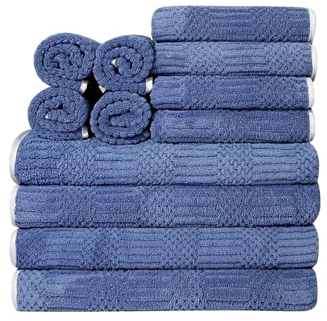 Lot de 12 serviettes de bain très absorbantes à séchage rapide et douces sans peluches de qualité supérieure - 4 gants de toilette, 4 serviettes de bain pour salle de bain, spa, invités, WC, hôtel