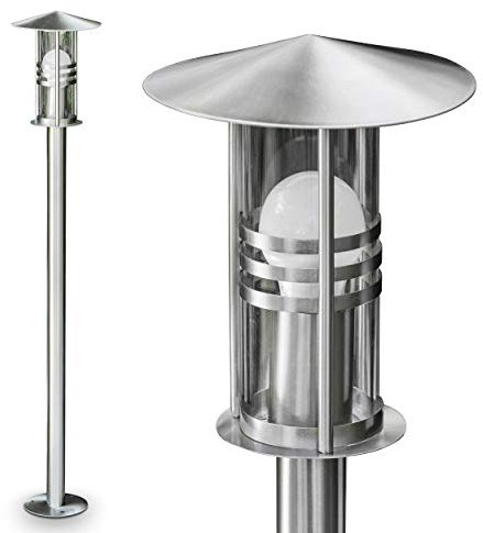 Außenleuchte Fukuoka, moderne Wegeleuchte aus gebürstetem Edelstahl/Glas in Silber, Sockelleuchte 100 cm, Gartenlampe mit E27-Fassung, Gartenbeleuchtung IP44, ohne Leuchtmittel