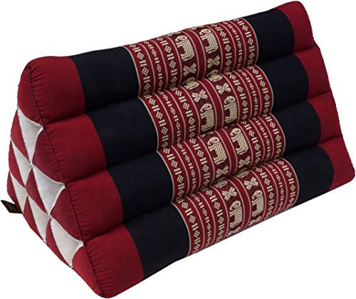 GURU SHOP Dreieck Thaikissen, Dreieckskissen, Kapok - Elefant Rot/schwarz, 30x30x50 cm, Asiatisches Sitzkissen, Liegematte, Thaimatte