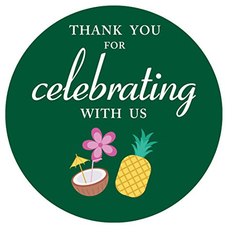 MAGJUCHE Luau Hawaiian Thank You Stickers, Summer Tiki Beach Pool Pineapple Party Sticker Labels for Favors, Decorations, 2 Inch Round, 40-Pack