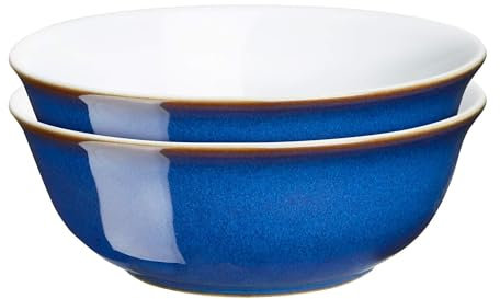 Denby - Imperial Blue Cereal Bowls Set of 2 - Dishwasher Microwave Safe Crockery 650ml 16.5cm - Royal Blue, White Ceramic Stoneware Tableware - Chip & Crack Resistant Soup Bowls