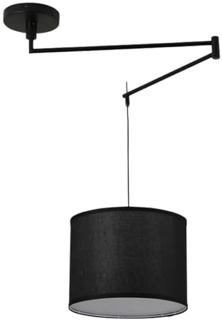 BARCELONA LED Zwarte Hanglamp met Draaibare Arm E27 Stoffen Kap, Plafondlamp Industrieel Vintage Scandinavisch Minimalistisch, Verstelbare Lamp Slaapkamer Woonkamer Eetkamer Kantoor