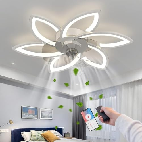 RRBEST Ventilatore da soffitto a LED con luce, creatività 6 fiamme, ventilatore silenzioso dimmerabile Luce da soffitto con telecomando e controllo APP