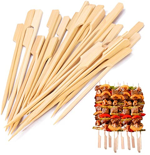Bamboo Skewers 6 inch, Bamboo Sticks for Cocktail 100pcs Shish Kabab Skewers Sticks Wide Flat Paddle Wooden Skewer for Barbeque, Grilling, Appetizers, Food Picks, Cocktail Picks for Party