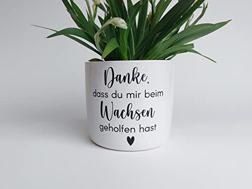 Keramik Blumentopf Wachsen | Danke, dass du mir beim Wachsen geholfen hast | 13cm | weiß meliert, schwarz matt | Hebamme - Erzieher Geschenk