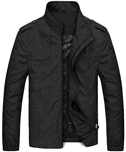 UnoSheng Veste de pluie imperméable et respirante pour homme - Veste softshell fine sans capuche - Col montant - Coupe-vent - Veste fonctionnelle - Veste de mi-saison - Veste de loisirs, Noir, XL