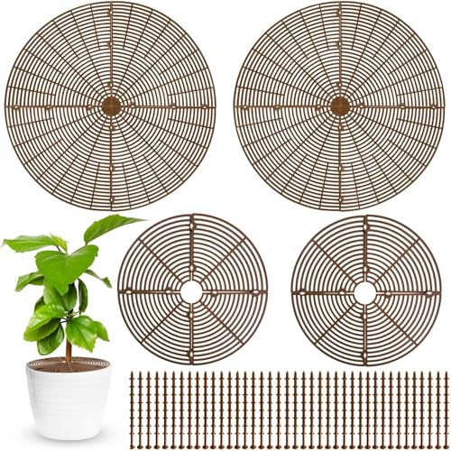 Srmayyi 4 Pcs Plant Pot Grid,20.5 Inch 11.8 Inch Soil Protector Covers Cuttable Flower Pot Grid,Cat Digging Stopper Baby Safety Plant Pot Cover with Stakes for Indoor Outdoor