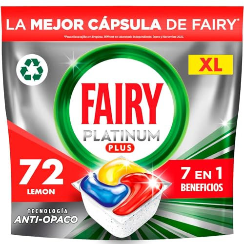 Fairy Platinum Plus Cápsulas De Lavavajillas Todo En Uno Limón, 72 Cápsulas