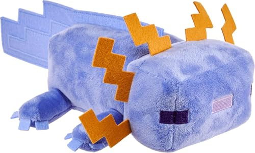 Mattel Minecraft - Axolotl blu, morbido peluche di 20 cm ispirato al personaggio del videogioco, design pixelato e tessuto di qualità, da abbracciare e coccolare, 3+ anni, JDH77