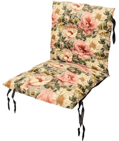 Sitzkissen Gartenstuhl mit Rückenlehne 50 x 50 cm Pfingstrose - Beständig Gegen Schimmel und Feuchtigkeit - Handgefertigt Wasserdicht Sitzauflagen für Gartenstühle mit Befestigungsschnüre