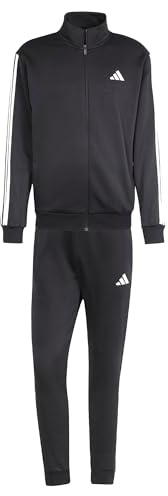 adidas Uomo SPORTSWEAR BASIC 3 STRIPES FLEECE TRACKSUIT, Black, L