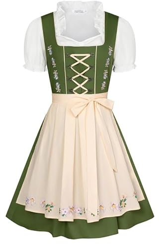 JASAMBAC Women's German Dirndl Dress 3 Piece Oktoberfest Outfit Carnival Dirndl Bavarian Costumes for Carnival Oktoberfest Party
