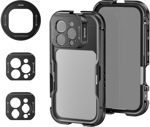 NEEWER Cage 16 Pro, stabilisateur vidéo à libération Rapide Compatible avec iPhone 16 Pro avec Adaptateur de Filtre de 67 mm, Plaque arrière d'objectif de 17 mm, Adaptateur d'objectif à Monture en T