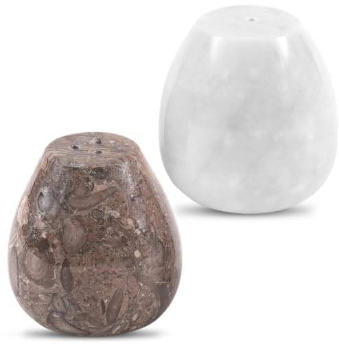Marmor Salt- och pepparskakare i äggform, 2-pack, oceaniskt och vitt, 5,8 cm salt- och sockerbehållare - Kryddbehållare för modern köksdekoration