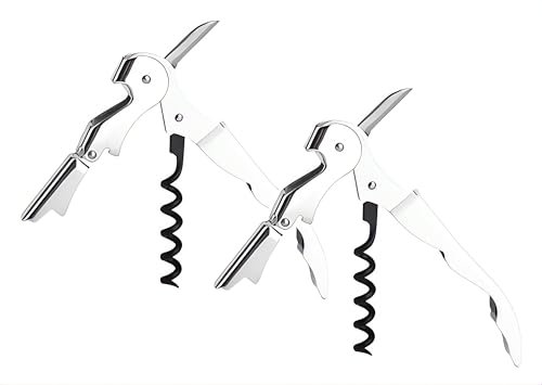 Qpractiko | Sacacorchos camarero | 2 unidades, blanco, acero inoxidable | Espiral de teflón antiadherente, cuchilla sierra, abridor chapas | Extracción suave y precisa de corchos