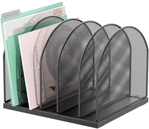 gianotter Desktop File Organizer, Desk Organizer with 5 Compartments, Paper Organizer for Desk, Workspace Organizers for Office Supplies (Black, Upright Style)